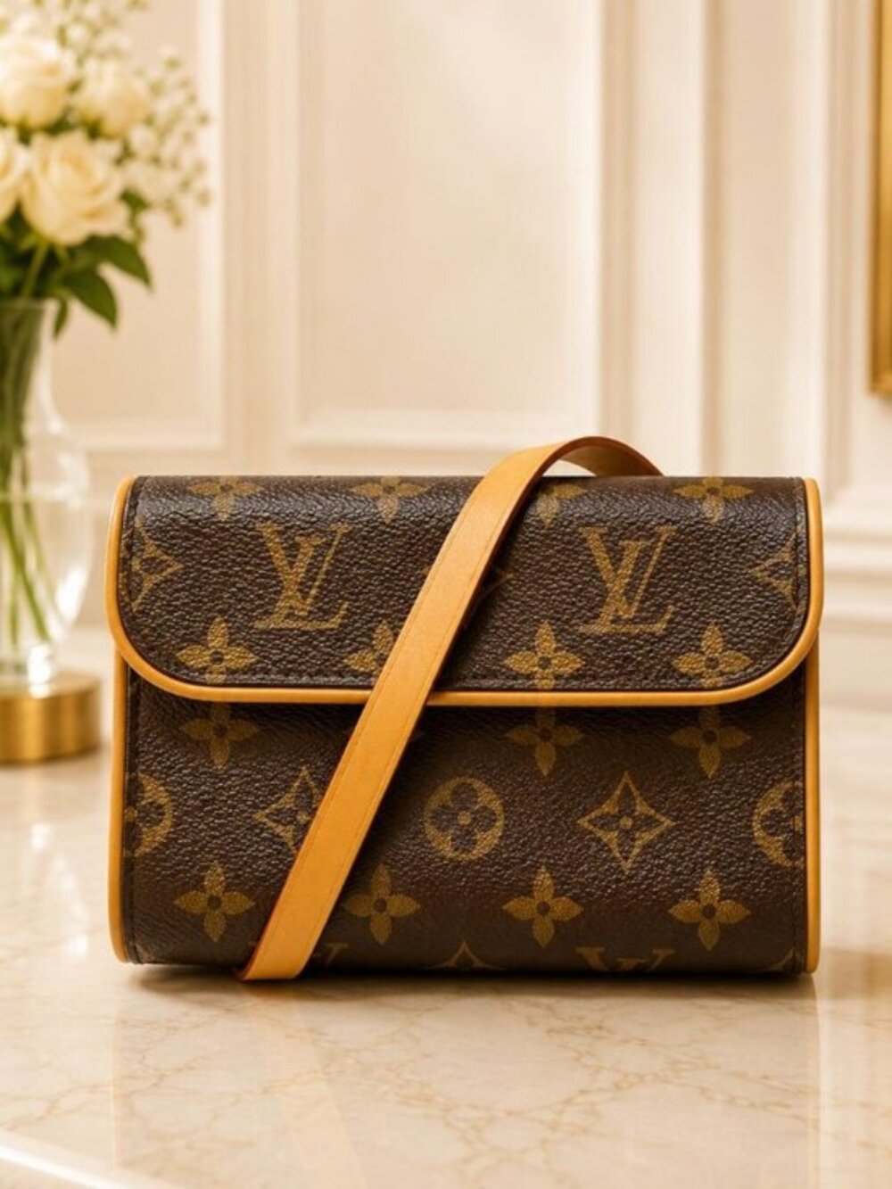 Authentic Louis Vuitton Pochette Florentine Monogram Belt Bag Waist Pouch